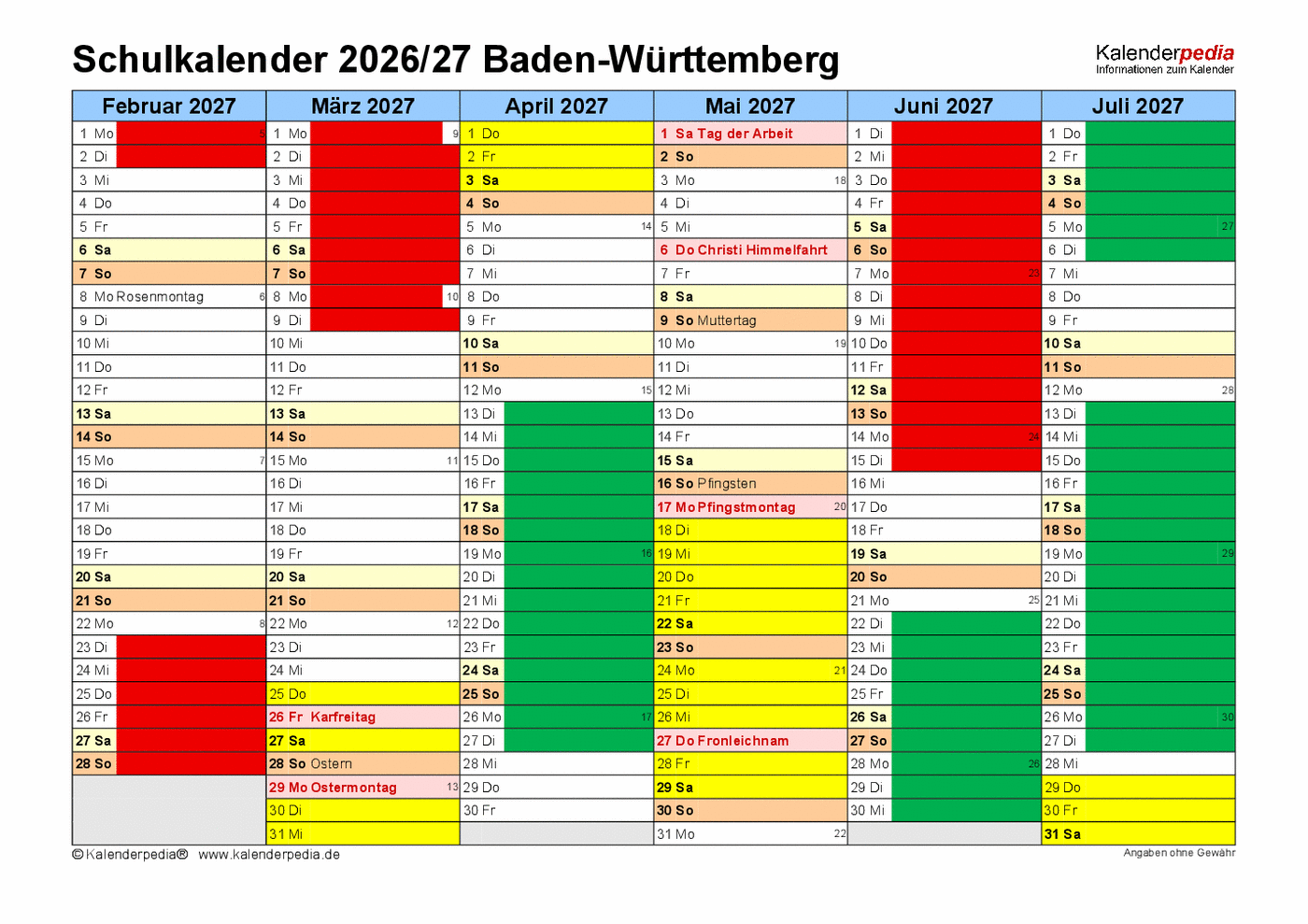Dieses Bild zeigt den Ausleihkalender der Mathewerkstatt der Warenbergschule. Zu sehen sind die Monate Februar bis Juli.
